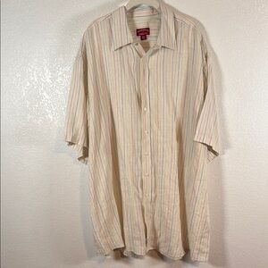 Rochester Linen Multi Color Stripe Button Down Shirt Size 3XLT Summer